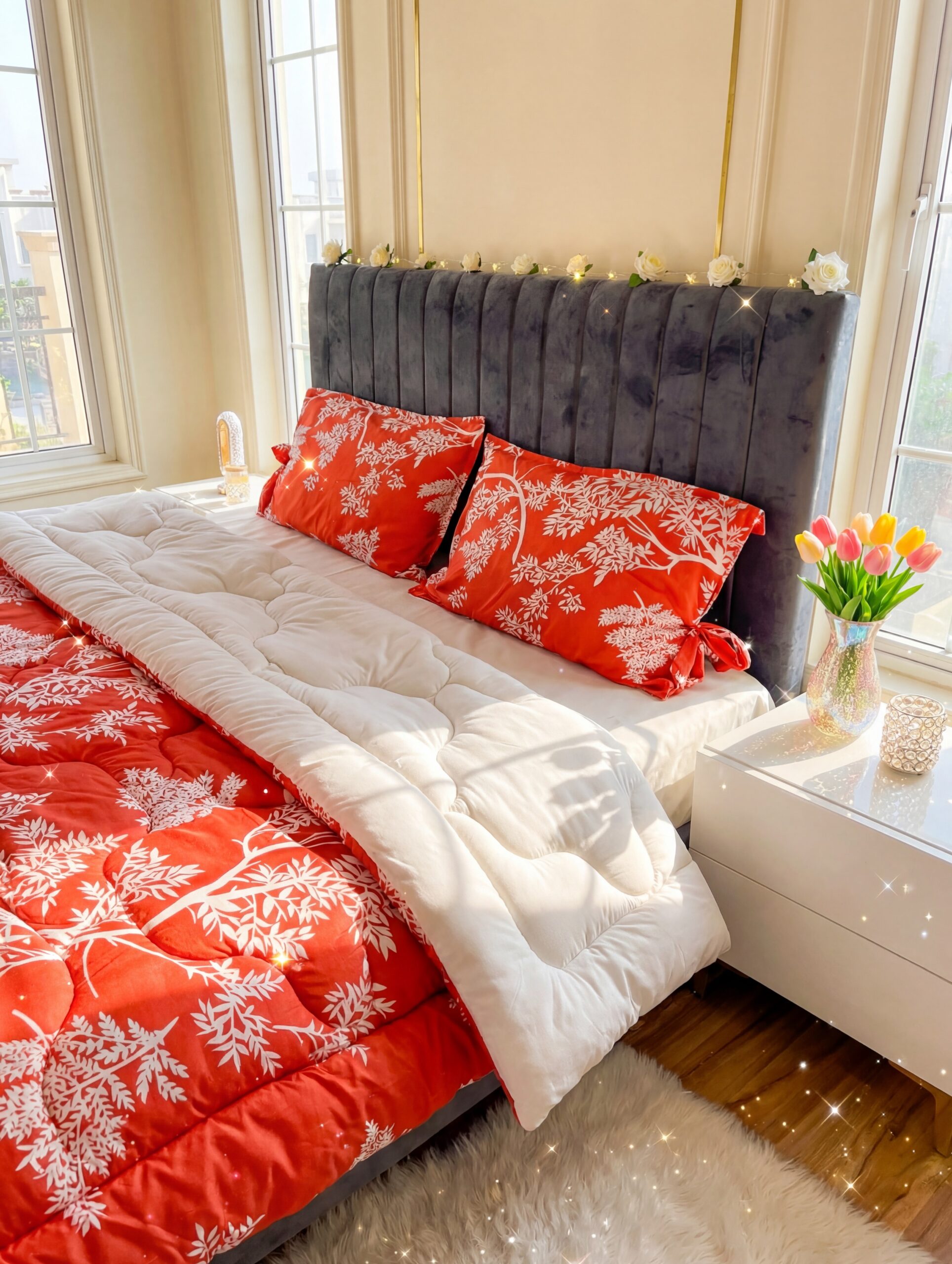 Couette orange florale Double Face